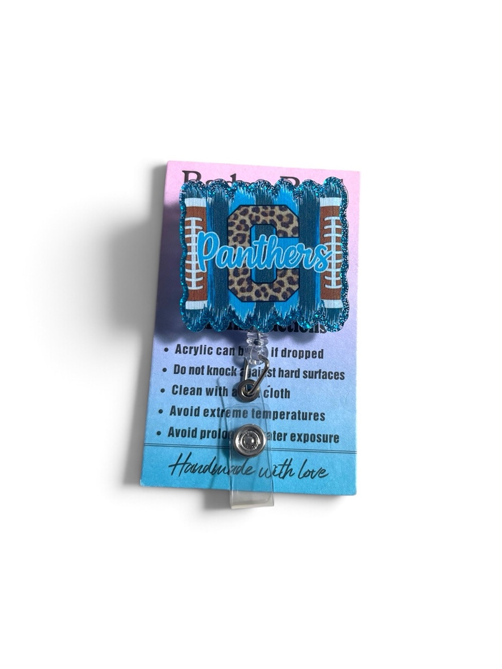 Panthers Blue Leopard Print Acrylic Badge Reel